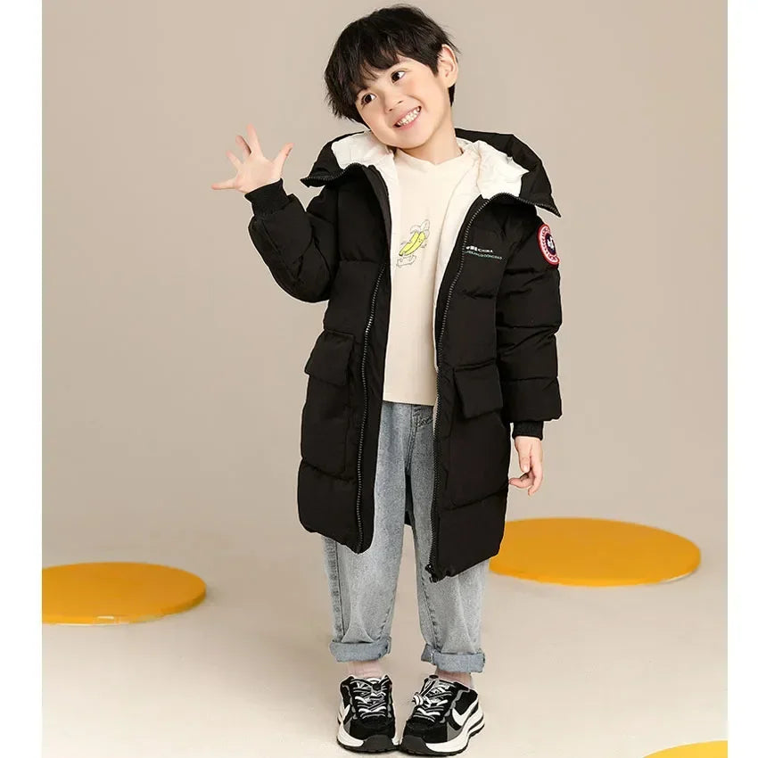 New Winter Boys Jacket Solid Color Mid-Length Keep Warm Cold