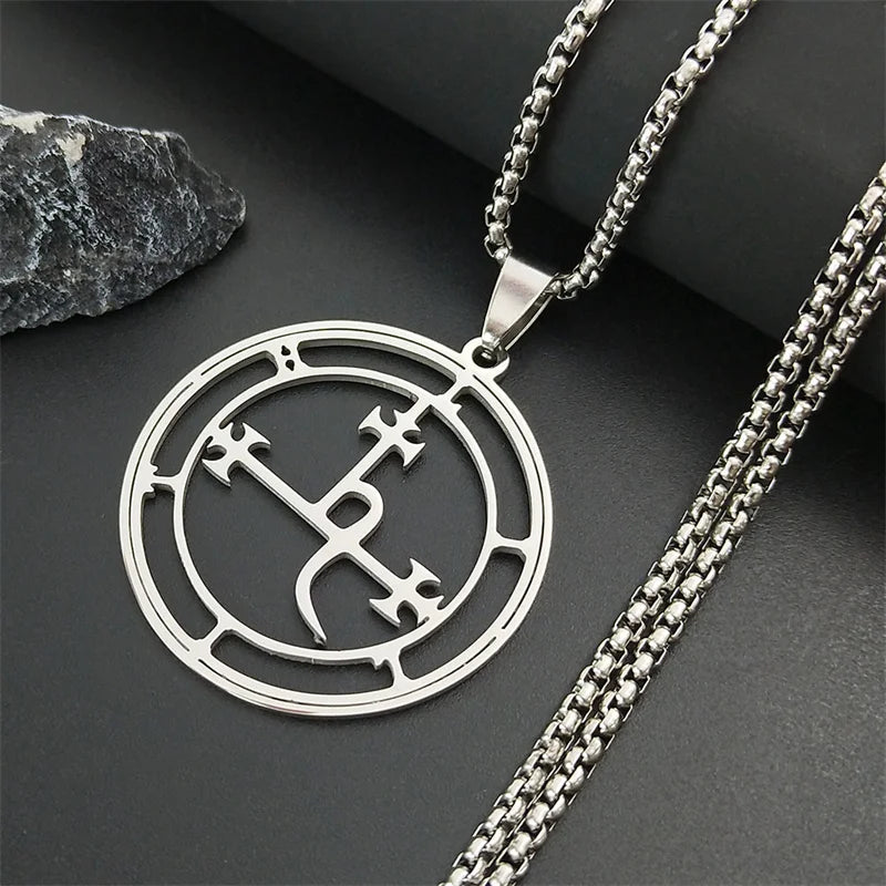 Stainless Steel Demon Seal Necklace Men/Women Silver Color Satan