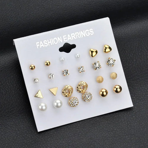 Wholesale 9 Pairs/Set Crystal Rhinestone Rose Flower Stud Earrings For