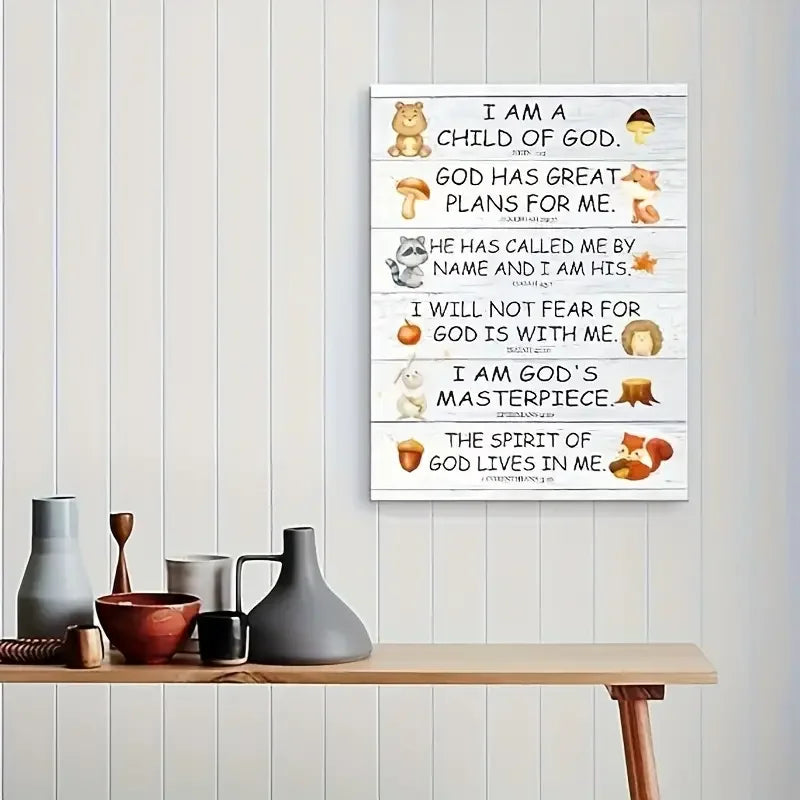 1pc No Framed Bible Verses Wall Art For Kids, I Am Child Of God