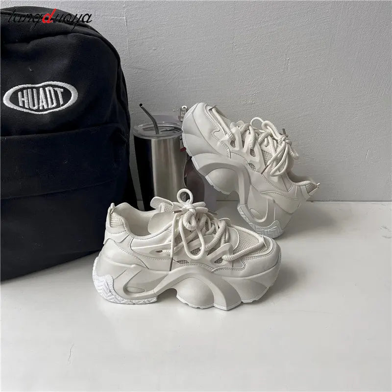 Tennis Athletic Shoes Women 2024 new creamy-white Thick Soled Sneaker