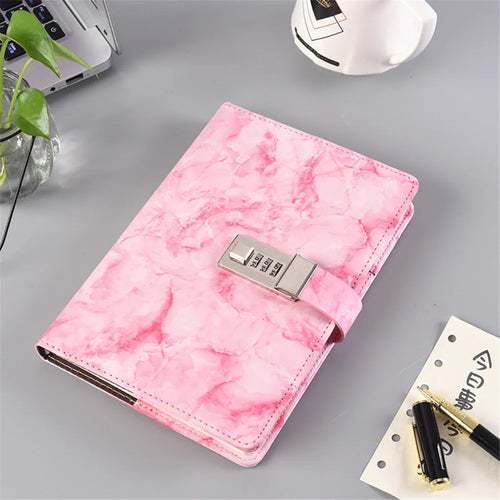 A5 Leather Retro Password Notebook With Lock Journals Thicken Hand