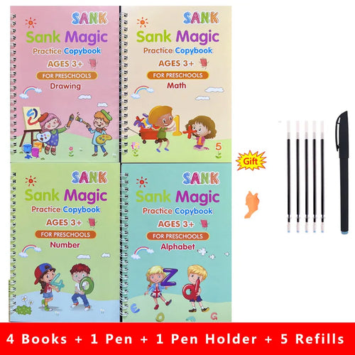 4pcs Sank Magic Practice Copybook Pen Preschools Kids Calligraphy