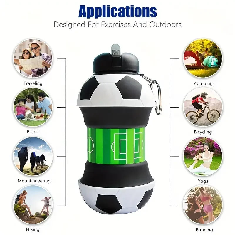 Folding Football Water Bottle, Silicone Sports Water Cup, Outdoor