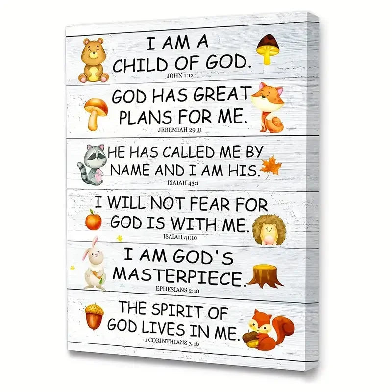 1pc No Framed Bible Verses Wall Art For Kids, I Am Child Of God