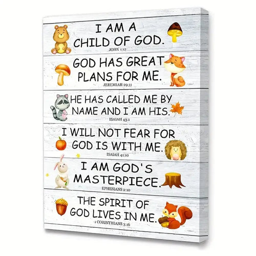 1pc No Framed Bible Verses Wall Art For Kids, I Am Child Of God