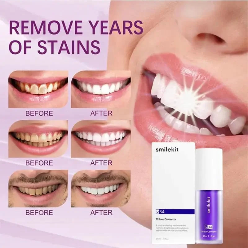 30ml V34 SmileKit Purple Toothpaste Removes Tartar Clean Oral Hygiene