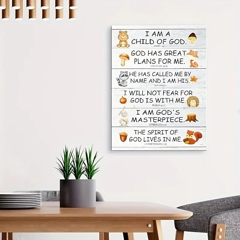 1pc No Framed Bible Verses Wall Art For Kids, I Am Child Of God