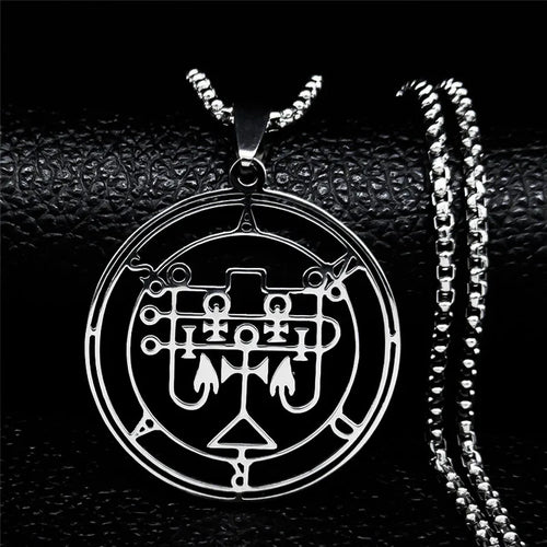 Stainless Steel Demon Seal Necklace Men/Women Silver Color Satan