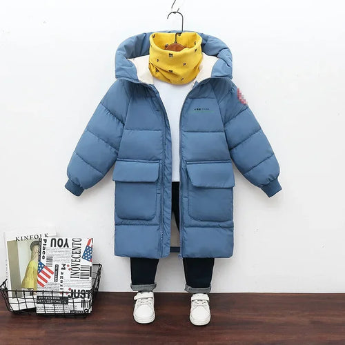 New Winter Boys Jacket Solid Color Mid-Length Keep Warm Cold