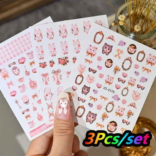 5*24Pcs=120Pcs Christmas Children Cartoon Nail Tips Colorful Cute Girl