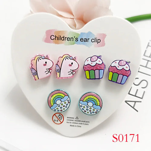 3PRS Strong Magnetic No Piercing Cute Earrings for Kids Children