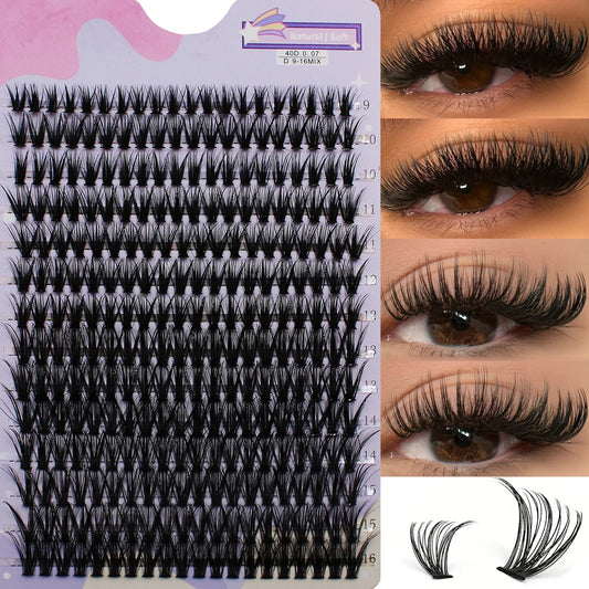 14 Rows 280 Clusters 40D Mix 9-16mm Cluster Lashes Extension Natural