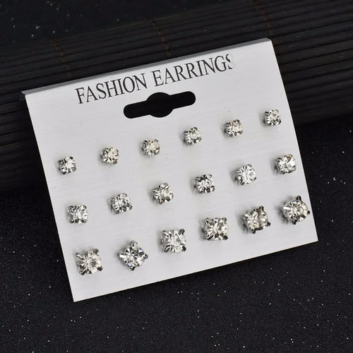 Wholesale 9 Pairs/Set Crystal Rhinestone Rose Flower Stud Earrings For