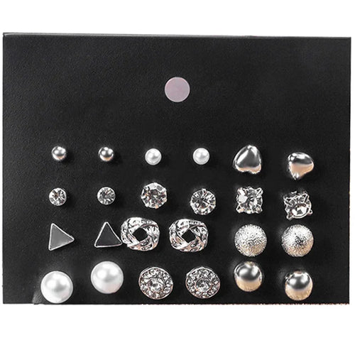 Wholesale 9 Pairs/Set Crystal Rhinestone Rose Flower Stud Earrings For