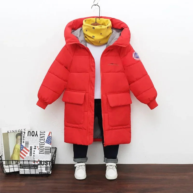 New Winter Boys Jacket Solid Color Mid-Length Keep Warm Cold