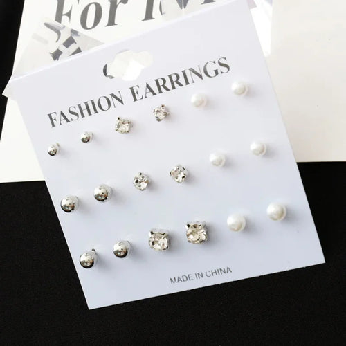 Wholesale 9 Pairs/Set Crystal Rhinestone Rose Flower Stud Earrings For