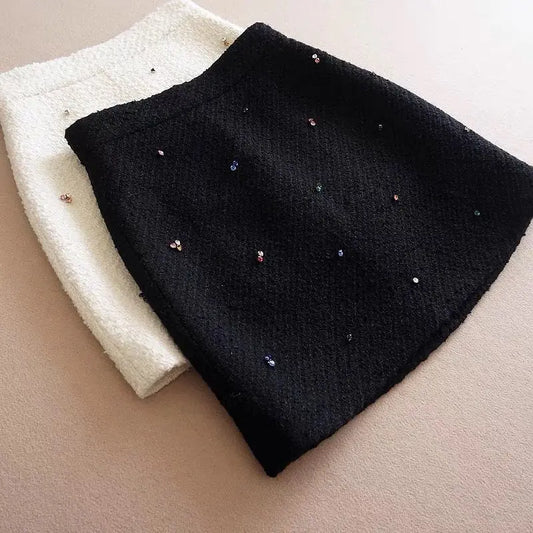 All-Matching Simple 2023 Winter New Solid Color Wool Rhinestone High