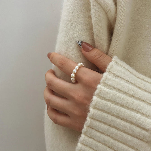 Fashion Elegant Beaded Pearl Rings Imitation Pearl Geometric Rings for