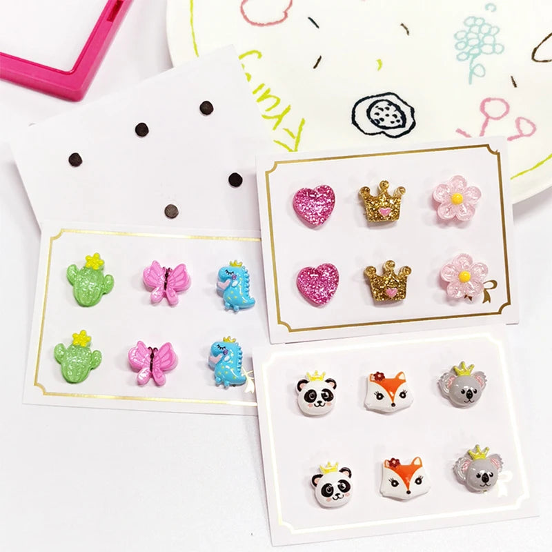 3PRS Strong Magnetic No Piercing Cute Earrings for Kids Children