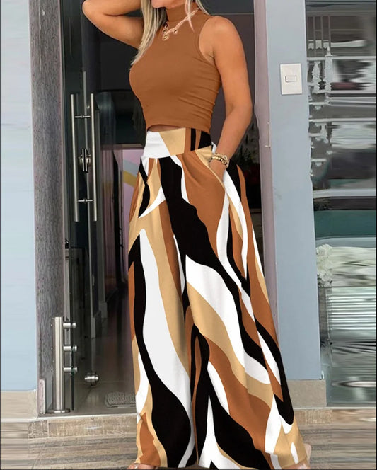 Women's 2-piece Set Elegant Fashion Sleeveless Slim Crop Top High