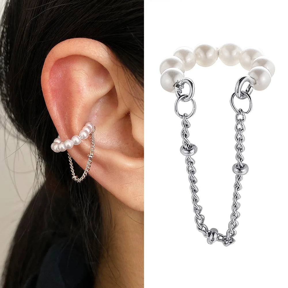 1PC Trendy Imitation Pearl Silver Color Ear Cuff Non-Piercing Fake