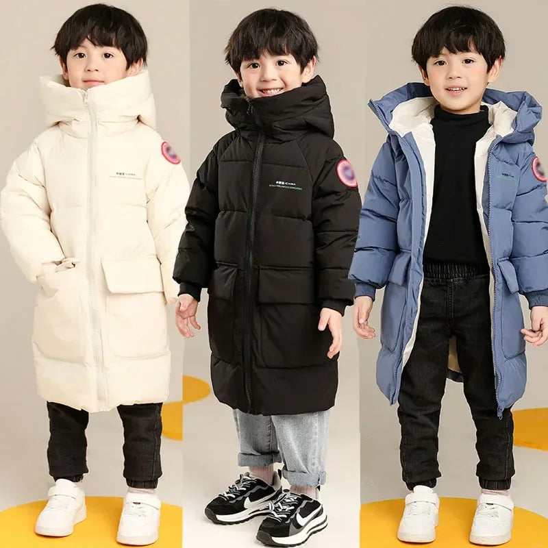 New Winter Boys Jacket Solid Color Mid-Length Keep Warm Cold