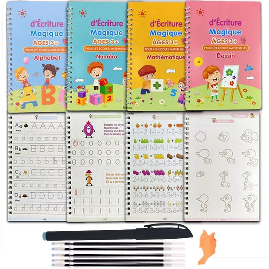 4pcs French Magic Practice Copybook Pen Preschools Kids Calligraphy