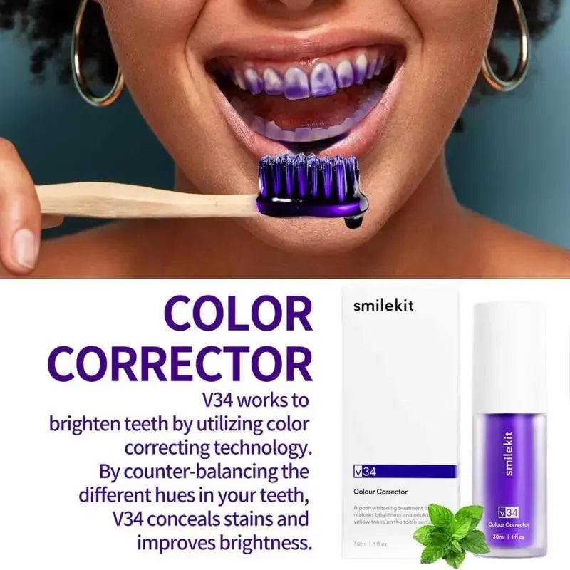 30ml V34 SmileKit Purple Toothpaste Removes Tartar Clean Oral Hygiene