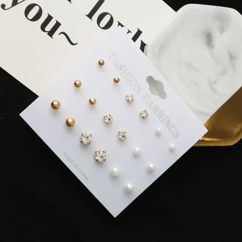 Wholesale 9 Pairs/Set Crystal Rhinestone Rose Flower Stud Earrings For