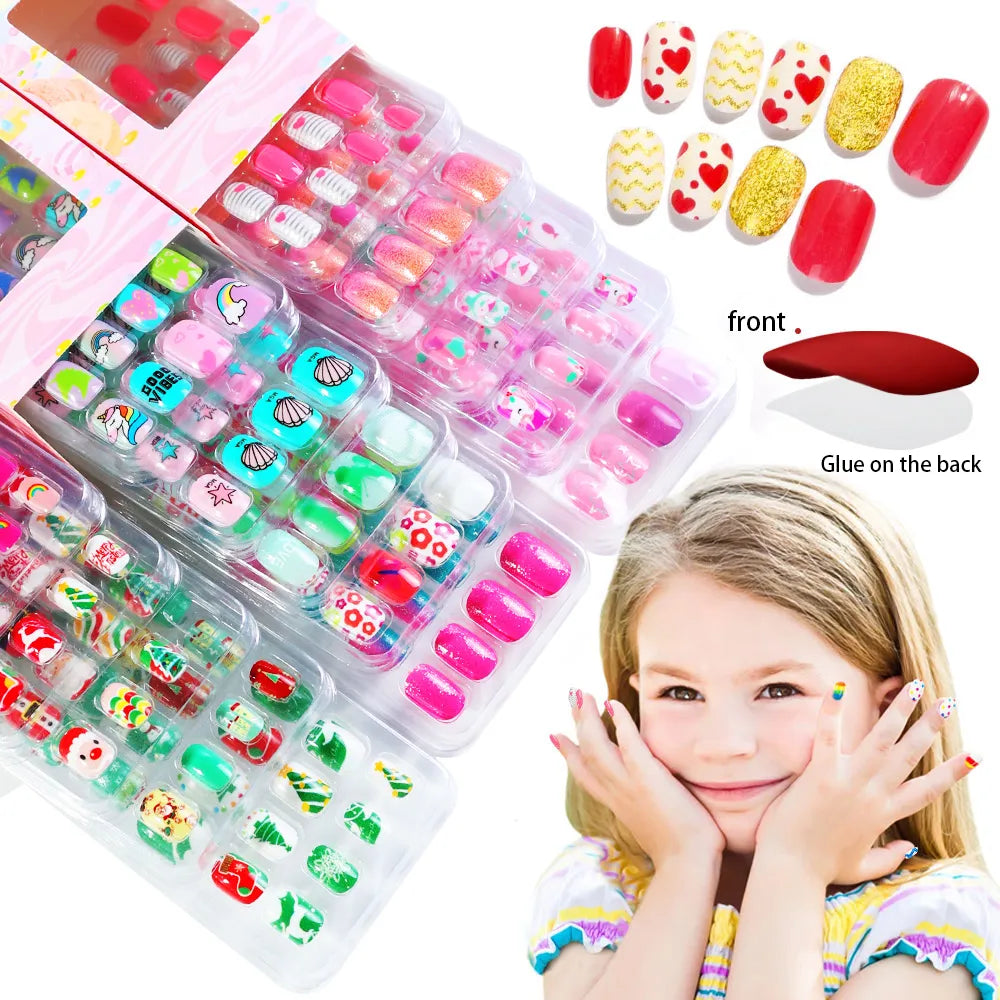 5*24Pcs=120Pcs Christmas Children Cartoon Nail Tips Colorful Cute Girl