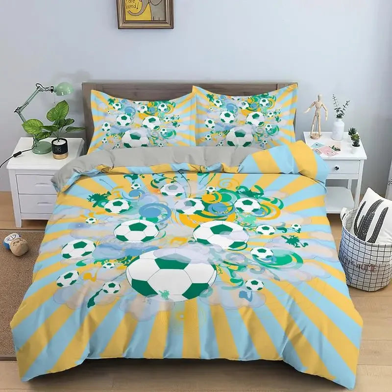 3D Football Bedding Set Soccer Duvet Cover Pillowcase Polyester