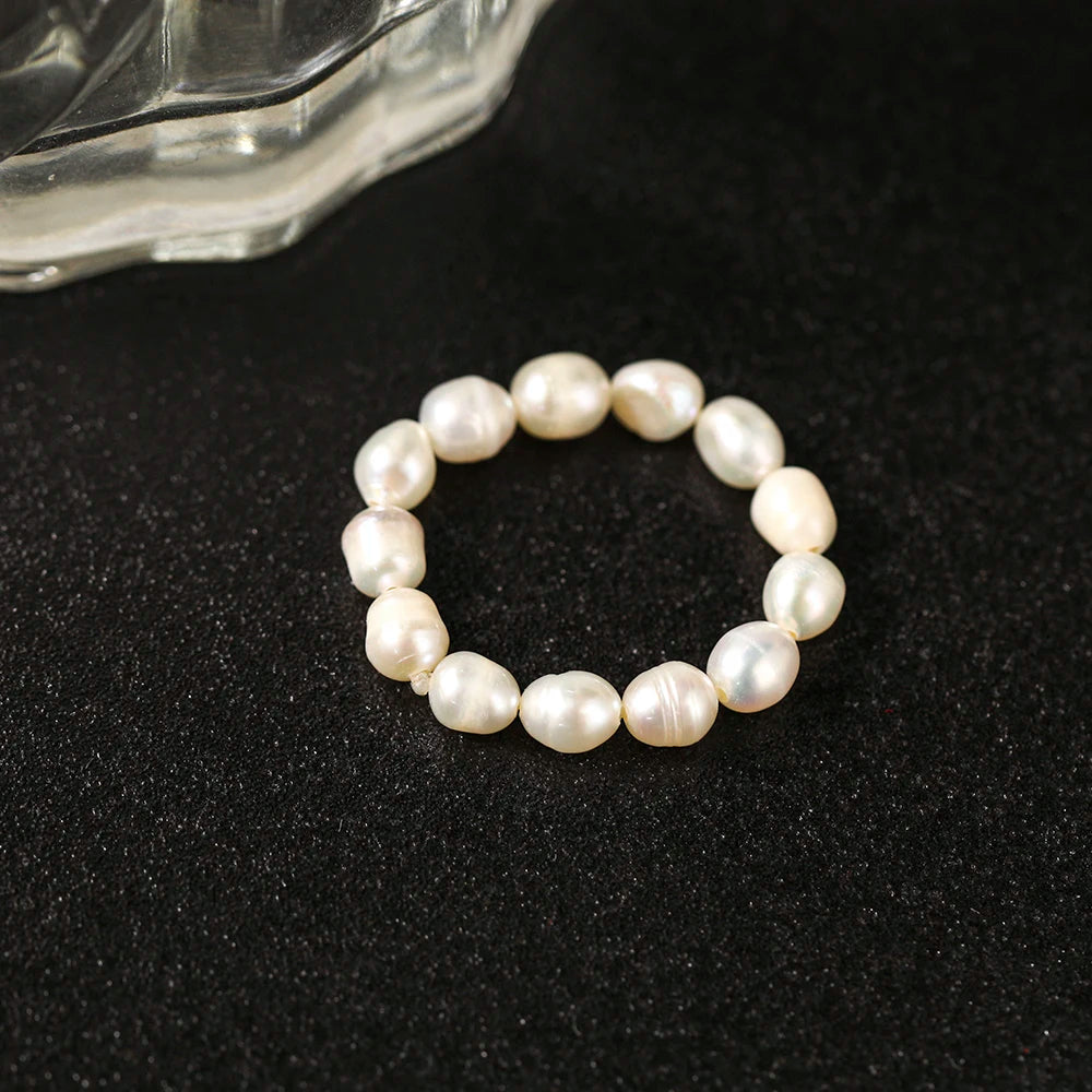 Fashion Elegant Beaded Pearl Rings Imitation Pearl Geometric Rings for