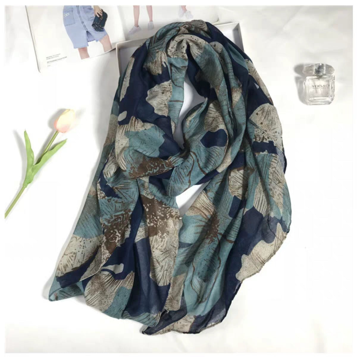 Printed Scarf Begonia Pattern Scarf Women's Warm Scarf