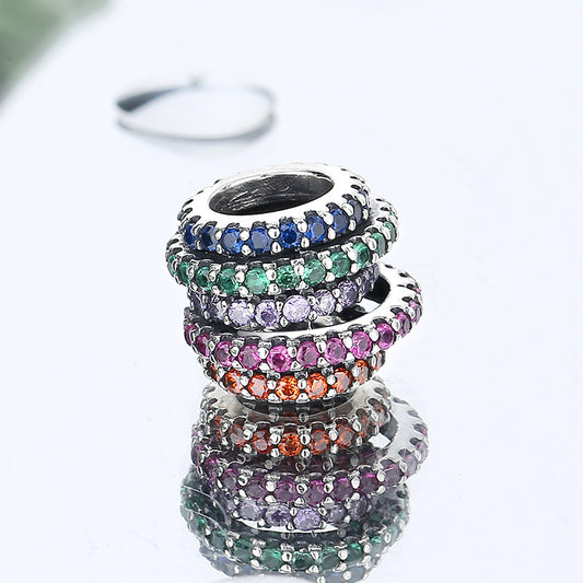 Colorful Zircon Beads 925 Sterling Silver Beads Rainbow Necklace Pendant DIY