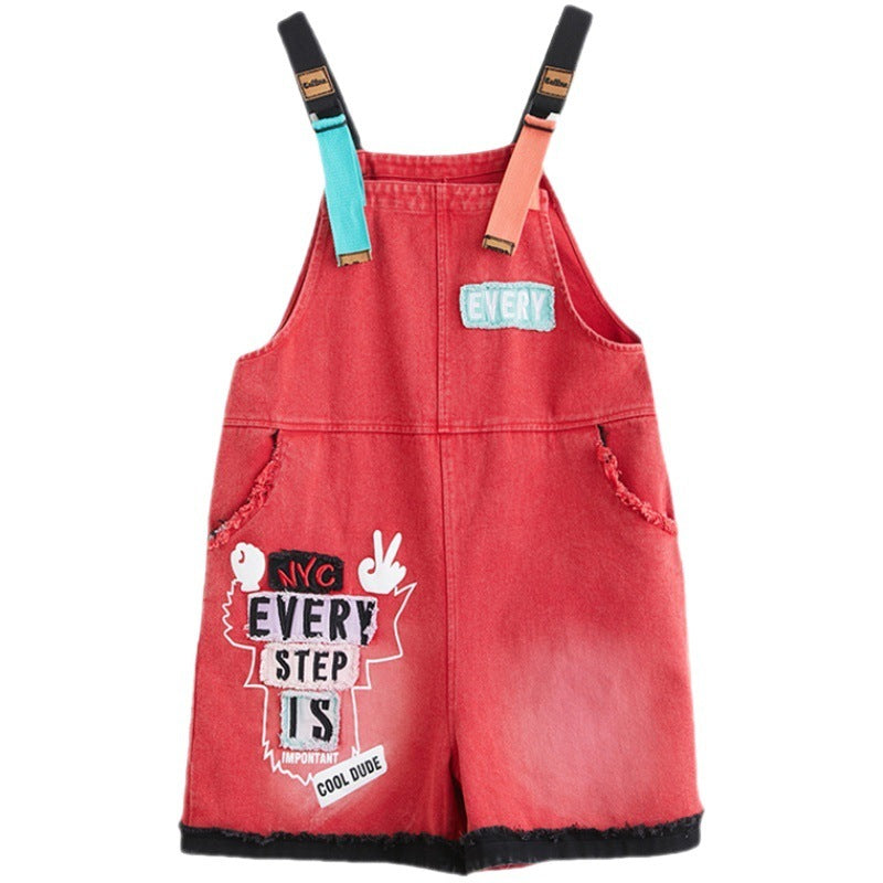 Large Size New Fashion Embroidered Denim Overalls Shorts Women