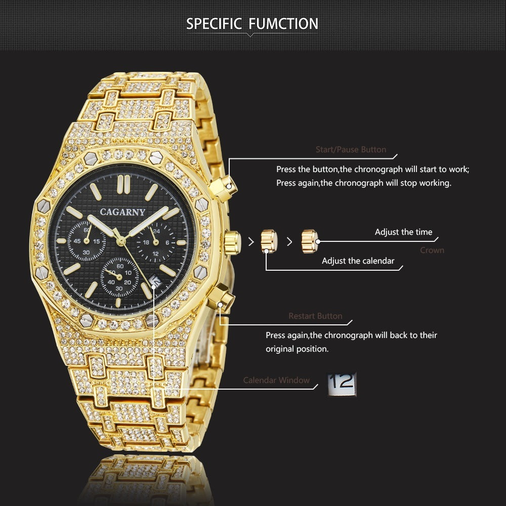 Shang Sports Business Men's Watch With Gold And Diamonds