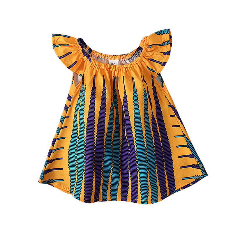 Summer Girls African Bohemian Style Flounced Sleeve Baby Shirt Top Children's Clothing