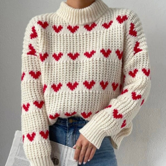 Loose Heart Jacquard Pullover