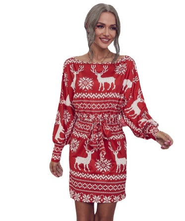 Christmas Print Long Sleeve Casual Dress