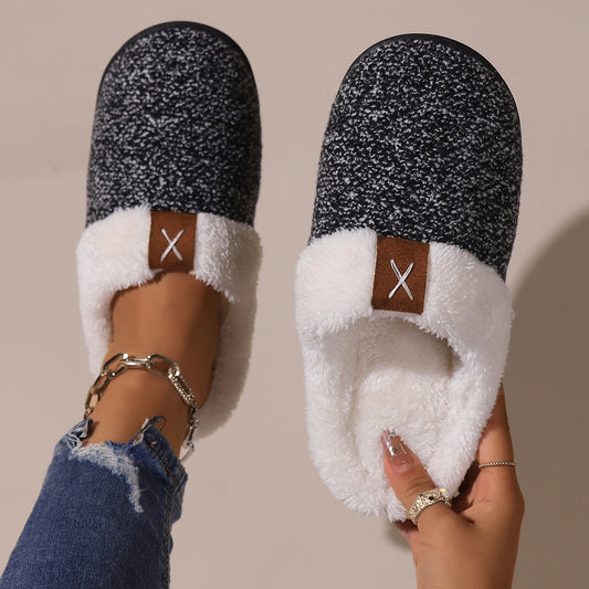 Winter Plush Slippers Fashion Thick Bottom Warm House Shoes For Women Men Indoor Bedroom Floor Slipper