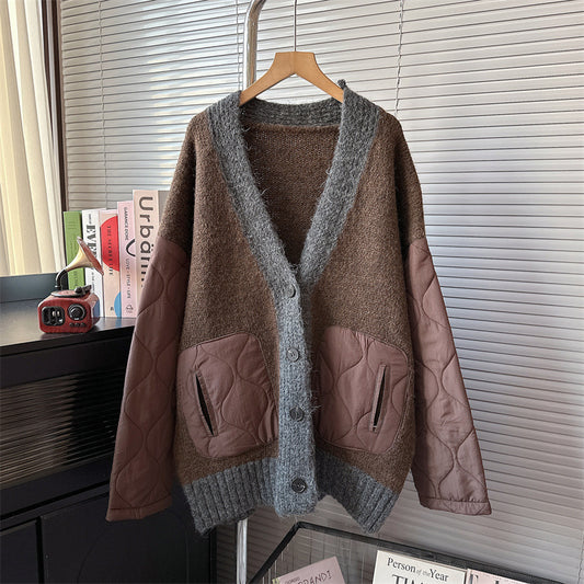 Retro Colorblock Sweater Coat Women