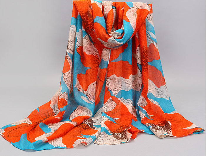 Printed Scarf Begonia Pattern Scarf Women's Warm Scarf