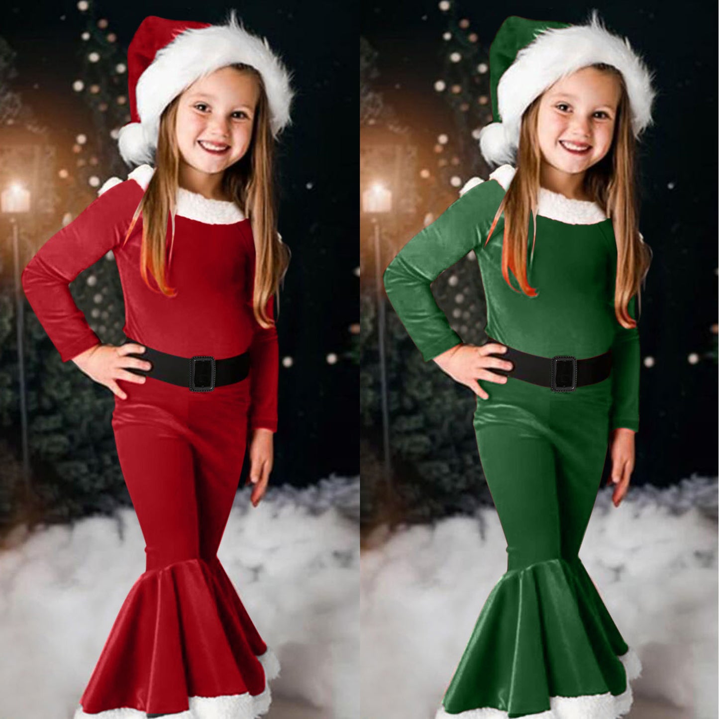 Girls Christmas Long-sleeved Flared Dress