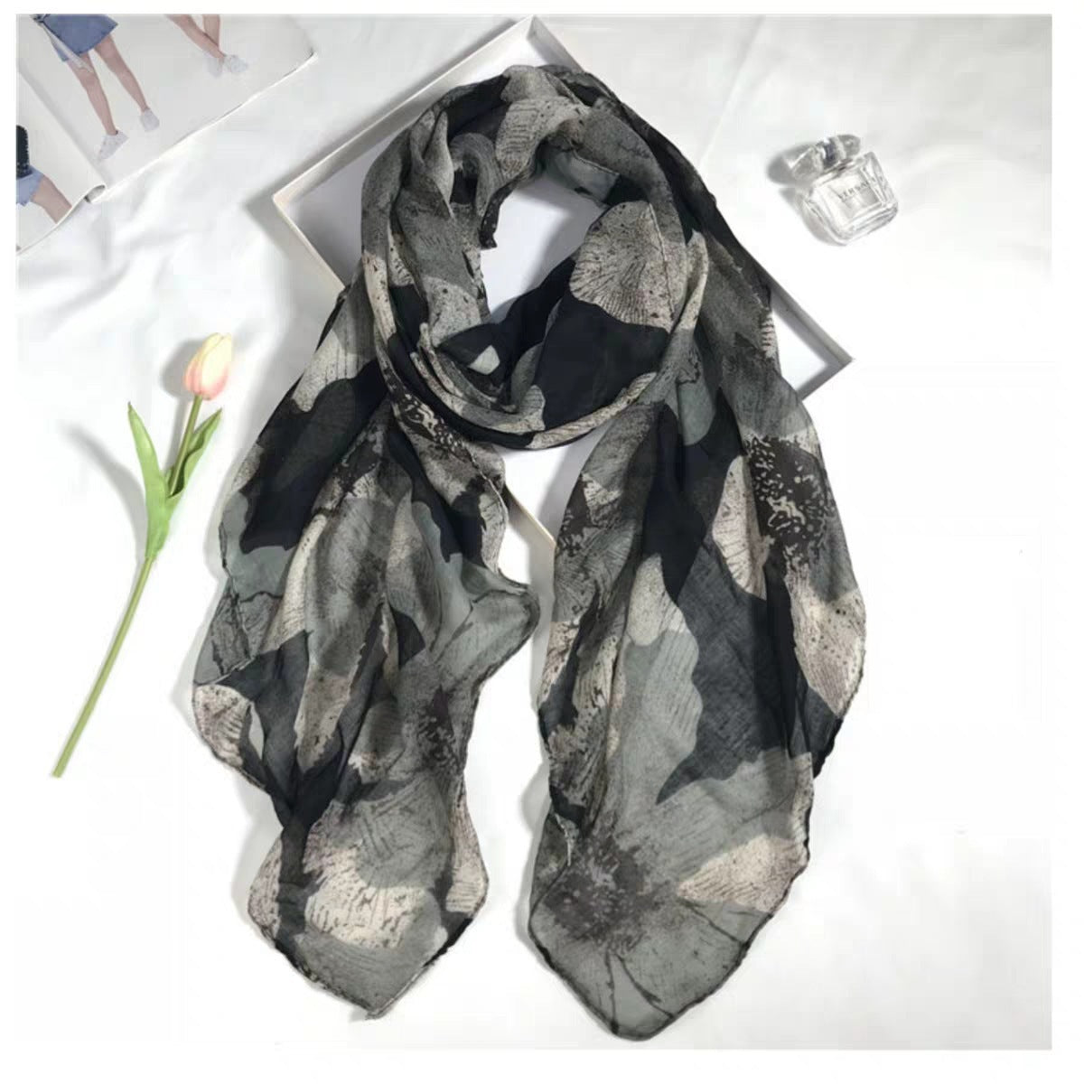 Printed Scarf Begonia Pattern Scarf Women's Warm Scarf