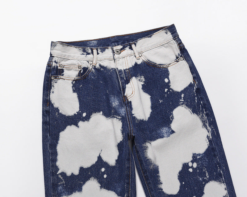 Individualized Tie-dyed Cloud Casual Straight Jeans