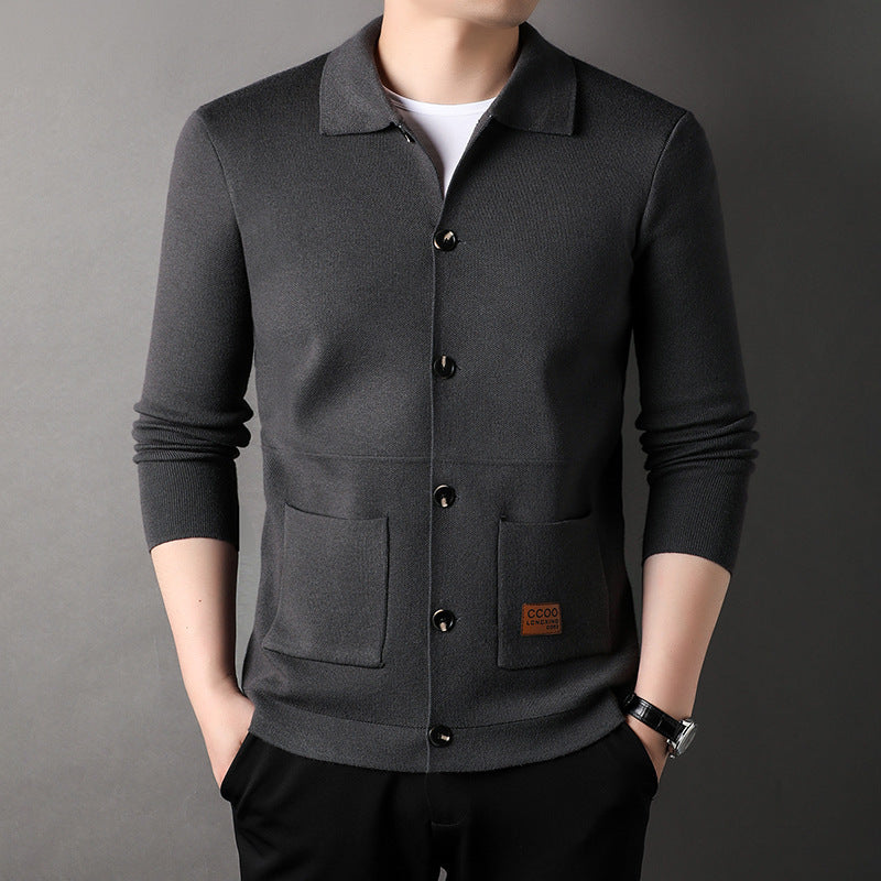 Cardigan Men's Knitted Turn-down Collar Coat Thin Loose Sweater