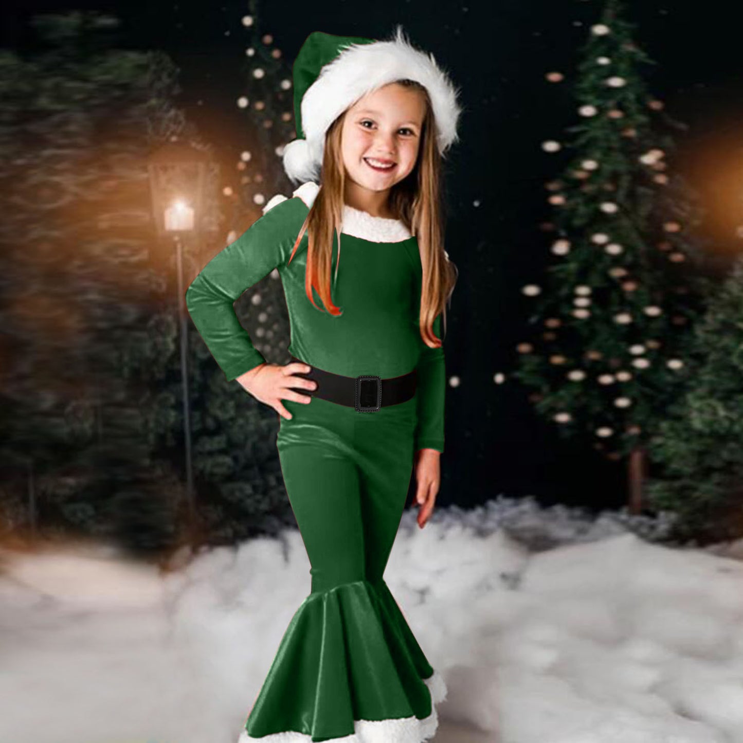 Girls Christmas Long-sleeved Flared Dress