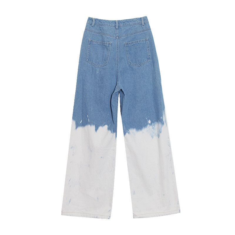 Gradient Tie Dyed Wash High Waist Straight Jeans