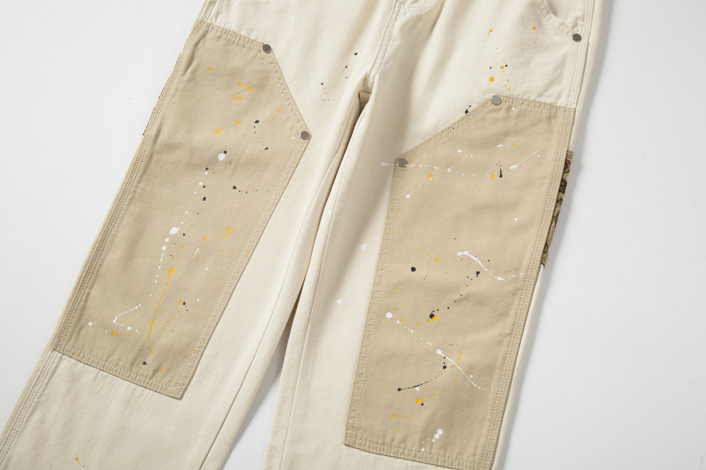 Khaki Cashew Patchwork Ink Splash Trousers Casual Pants